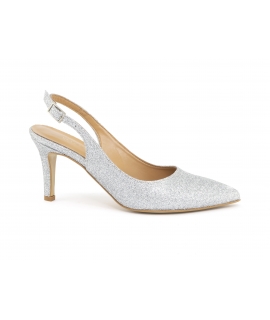 VSI SCILLY Decollet&egrave; slingback glitter argento vegane tacco punta Made in Italy