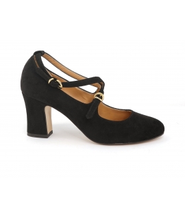 VSI LULU escarpins vegan noirs bout rond double bride talon large fabriqu&eacute;s en Italie