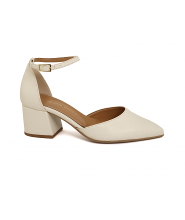 VSI APRIL Bequeme elfenbeinfarbene Hochzeitsschuhe, breiter Fersen-Zehenriemen mit Schnalle, vegane Schuhe, hergestellt in Itali