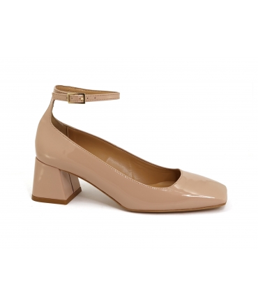 Zapatos de tacón VSI AMY merceditas veganos de charol nude con tacón ancho hechos en Italia