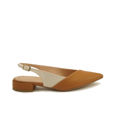 VSI LIVI vegane zweifarbige honigweisse Ballerinas, elegante Slingbacks, hergestellt in Italien