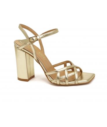 VSI CALIPSO sandales végétaliennes tissées en or avec chaussures végétaliennes à talons larges Fabriquées en Italie