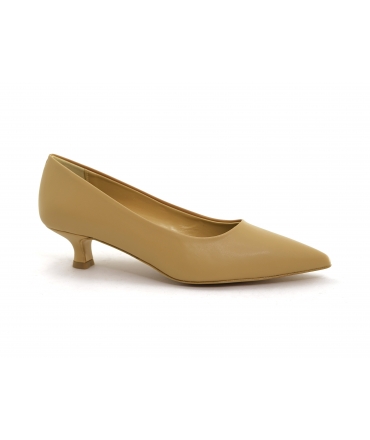 VSI SELY Vegane Pumps, Creme, niedriger Absatz, spitze Zehenpartie, vegane Schuhe, hergestellt in Italien