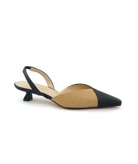 VSI AFRA Slingback rafia vegan nere bicolore tacco basso punta Made in Italy