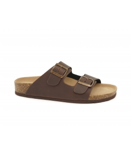 BIONATURA Pantuflas veganas marrones con dos bandas, plantilla suave Made in Italy