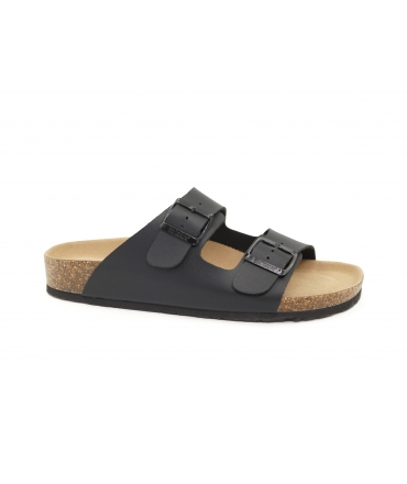 BIONATURA Pantuflas veganas negras con doble banda de plantilla suave Made in Italy