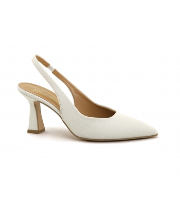 VSI FAIRY Slingback Bridal, vegan, geschlossener Zehenbereich, weisser Glitzer-Spulenabsatz, hergestellt in Italien
