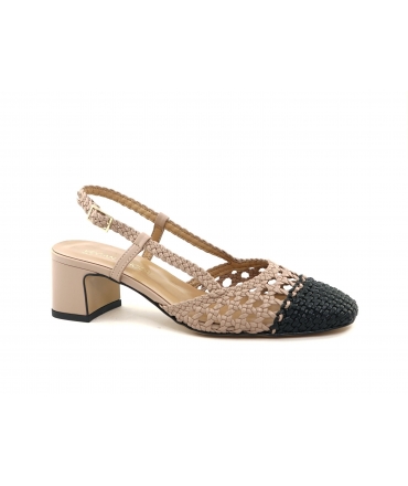 Zapatos de salón veganos de verano con tira trasera en tejido bicolor y tacón de bloque VSI LIVA Fabricados en Italia