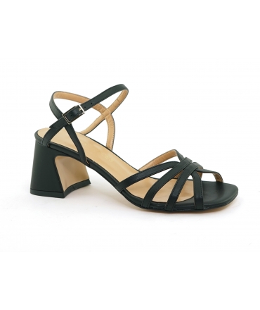 VSI CLIVY Schwarze vegane Sandalen mit Maisgewebe-Blockabsatzriemen, hergestellt in Italien