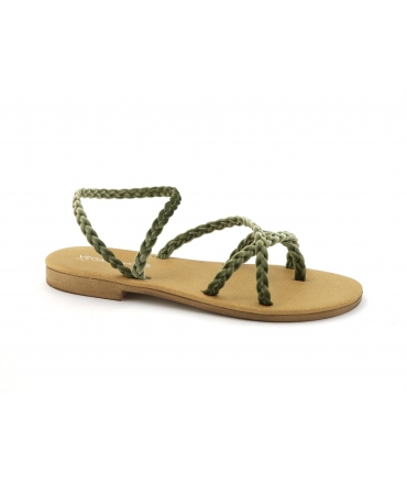 Sandales basses véganes VSI HOLA avec tongs tressées vertes. Fabriquées en Italie.
