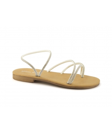 Elegante, niedrige Sandalen von VSI ANAFI, vegan, mit silbernem Strassriemen, hergestellt in Italien.