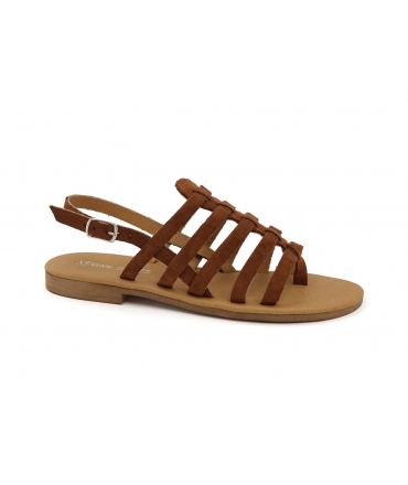 VSI THOS vegan brown low sandals with a slave cage, Made in Italy