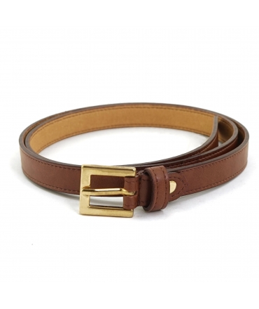 Ceinture fine vegan marron avec boucle carrée dorée VSI OLI Fabriquée en Italie