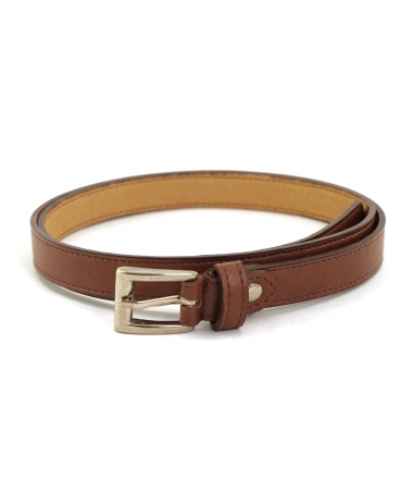 VSI MESA Thin Vegan Belt Brown with Rectangular Silver Buckle Made in Italy