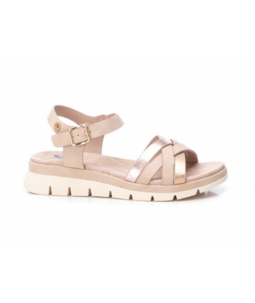 XTI Sandales végétaliennes légères pour femmes, chaussures d'été végétaliennes à bride compensée, couleur chair