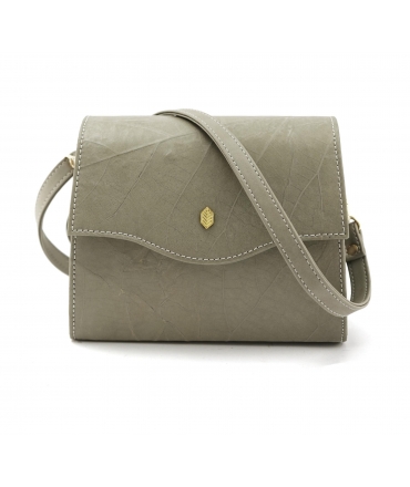 Pochette Box Bag pour femme, style vegan, grise, bandoulière amovible, motif feuilles