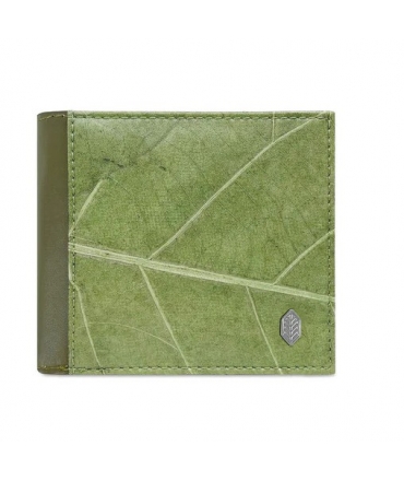 Cartera de hombre, monedero, tarjetero, hojas veganas verdes