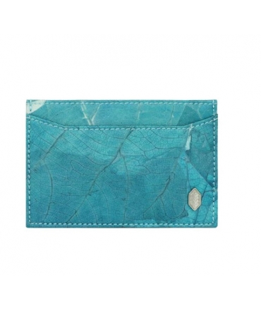 Vegan turquoise leaves card holder, eco-friendly compact wallet
