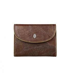 Cartera vegana para mujer con monedero marrón y cierre de botón.