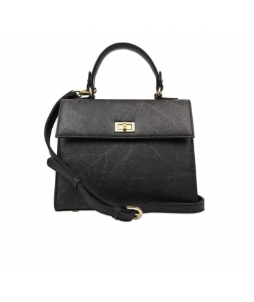 Bolso negro vegano con forma de hoja y correa de hombro extraíble, bolso elegante.