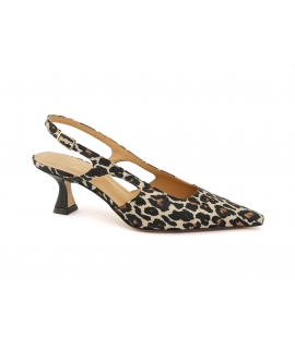 VSI SAVAGE Slingback animalier decollet&egrave; vegan tacco basso punta Made in Italy
