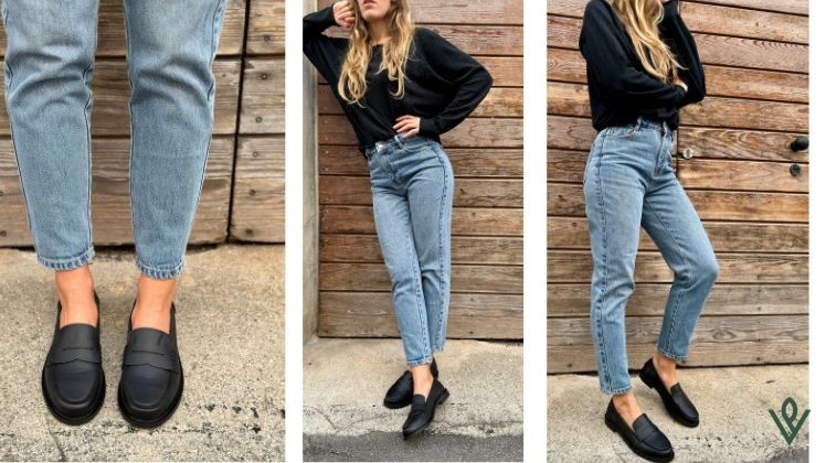 VEGANSHOES.IT - tris immagini mocassino nero indossato